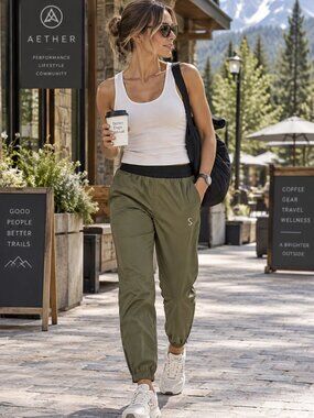 TLF Olive Green Tapered Jogger Pants Ankle Zip Womens
